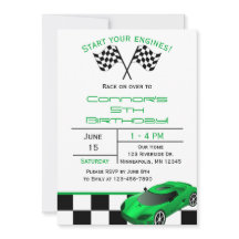 Green Race Car | Invitación de cumpleaños de niños