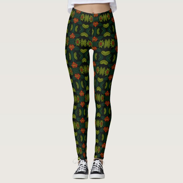 Green & Red PatternedFloral Mosaic Women's Legging (Anverso)