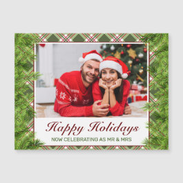 Green Red Plaid Pine Photo Happy Holidays Grey