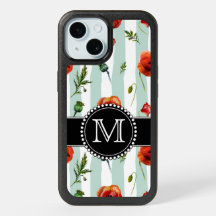 Green, Red Poppies, Flores, Monogramed