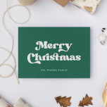Green Retro Vintage Font Feliz Navidad<br><div class="desc">Tarjeta navideña: un diseño retro clásico,  con una tipografía de inspiración vintage y un fondo verde clásico.</div>