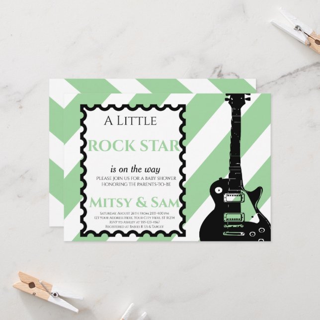Green Rock Star Rock a Bye Baby Shower Invitación (Anverso/Reverso In Situ)