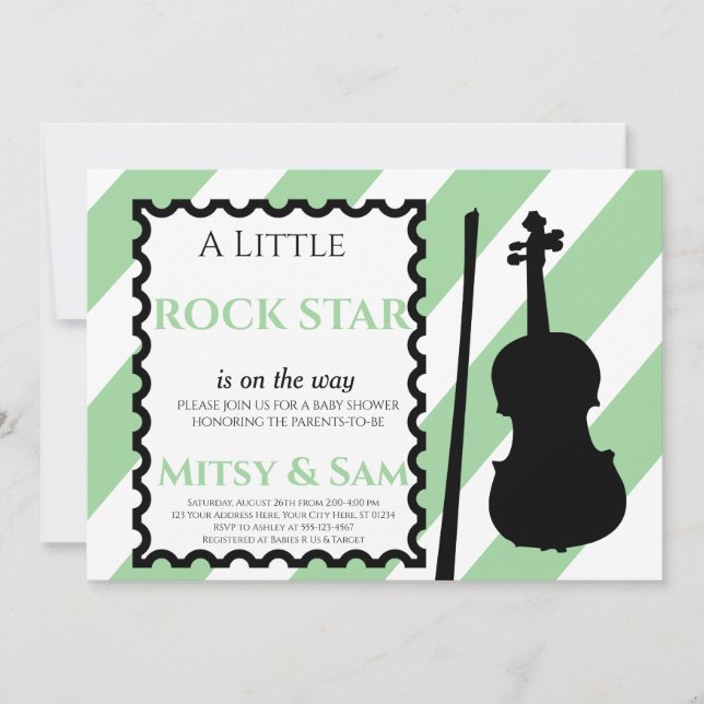 Green Rock Star Rock a Bye Baby Shower Invitación (Anverso)