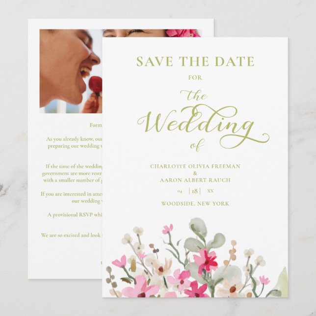 Green Romantic Photo Couple Wedding Floral Wreath (Anverso / Reverso)