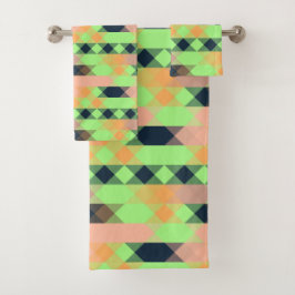 green, salmon, orange geometric