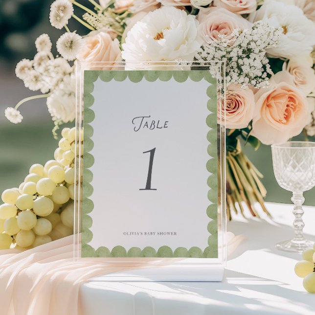 Green Scalloped Frame Whimsical Table Number (Subido por el creador)