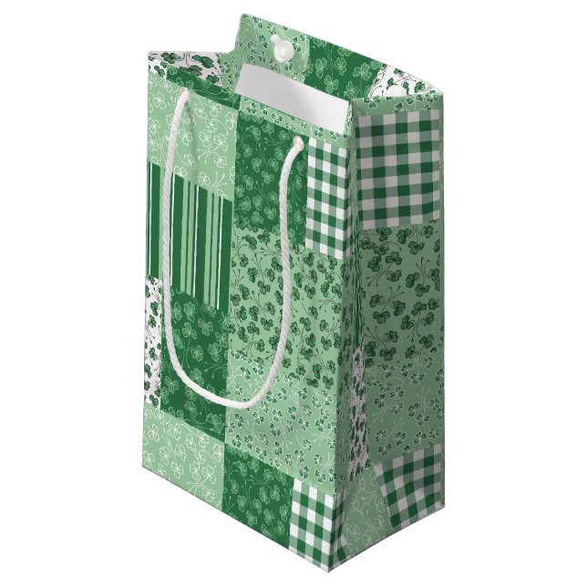 Green Shamrock Faux Patchwork Pequeña Bolsa de Reg (Angulo Anverso)