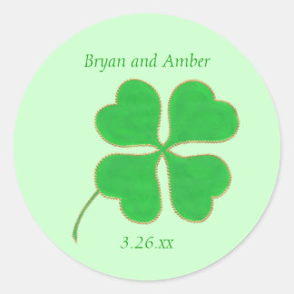 Green Shamrock Gold Dots, Save the date pegatinas