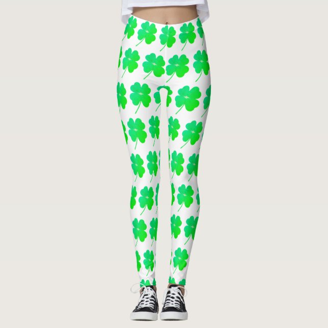 Green Shamrock St Patricks Day Irlanda Leggings (Anverso)