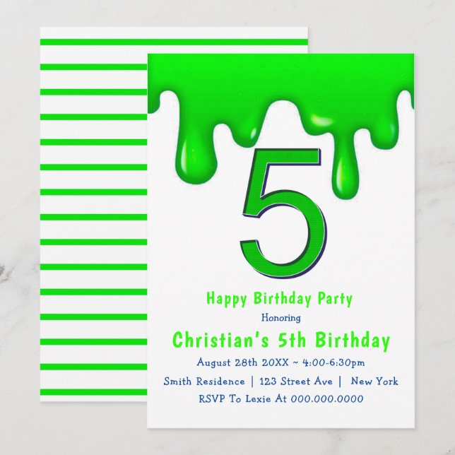 Green Slime 5th Birthday Invitaciones (Anverso / Reverso)