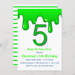 Green Slime 5th Birthday Invitaciones