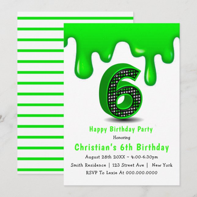 Green Slime 6ª Invitaciones de cumpleaños (Anverso / Reverso)