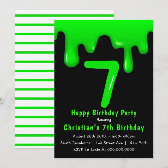 Green Slime 7ª Invitaciones de cumpleaños (Anverso / Reverso)