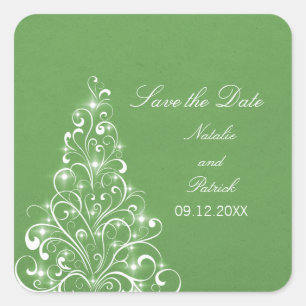 Green Sparkly Holiday Tree Save the Date Pegatinas