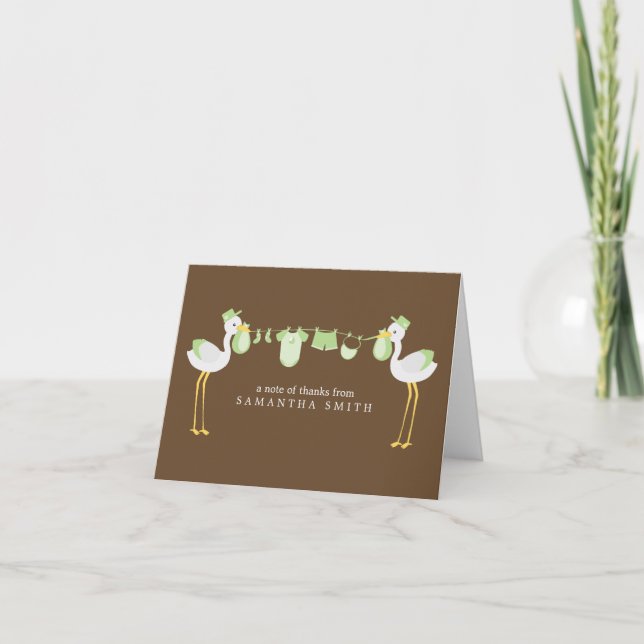Green Storks Baby Shower Gracias Notas (Anverso)