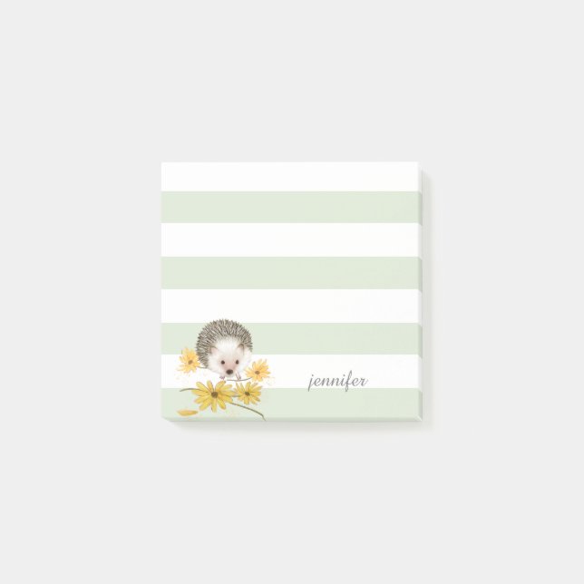 Green Stripes Hedgehog Notas Post-it® (Anverso)