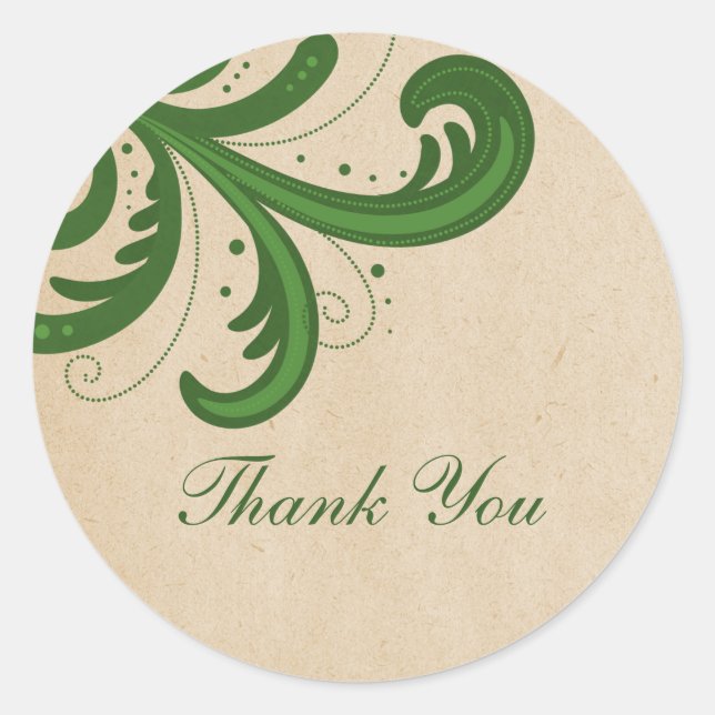 Green Stylish Swirls Gracias Pegatinas (Anverso)