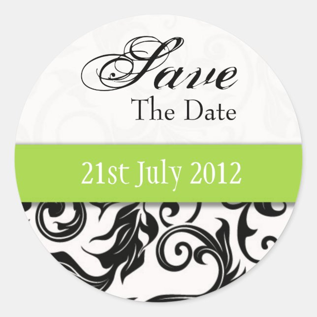 Green Swirl Save The Date Pegatina (Anverso)