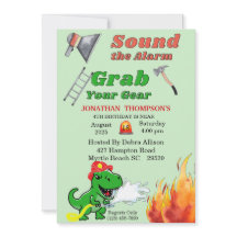 Green T Rex Firemans 4ª Invitación a la fiesta de 