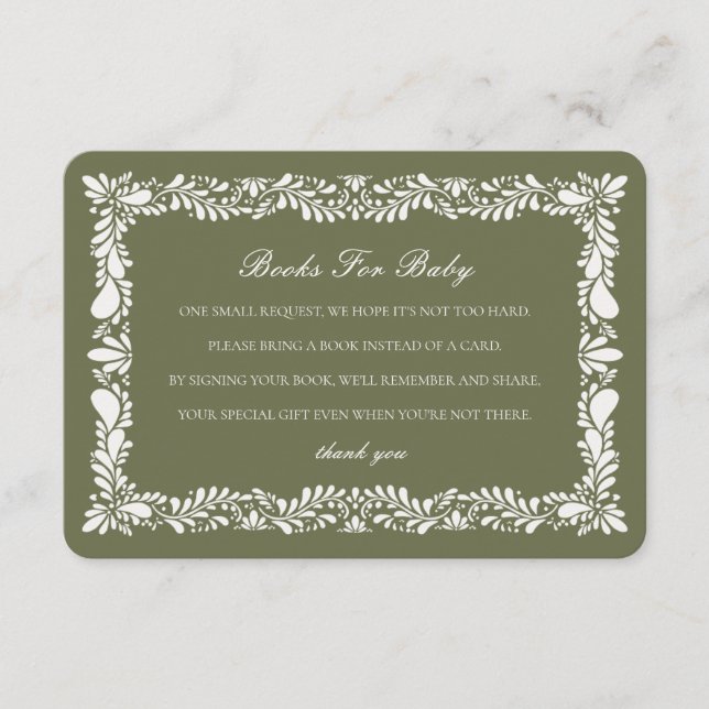 Green Talavera Tile Books Baby Invitación Insertar (Anverso)