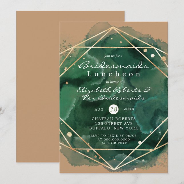 Green Tan Gold Paint Bridesmaids Invitación al alm (Anverso / Reverso)