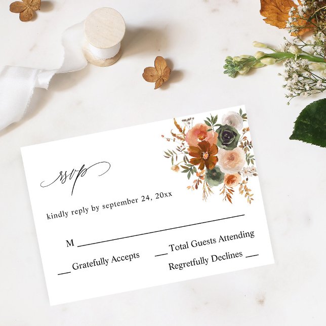 Green & Terra Cotta Floral no Meal RSVP (Subido por el creador)