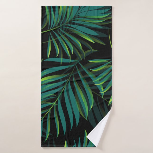 Green tropical palm leaves. Seamless pattern graph (Toalla de baño)