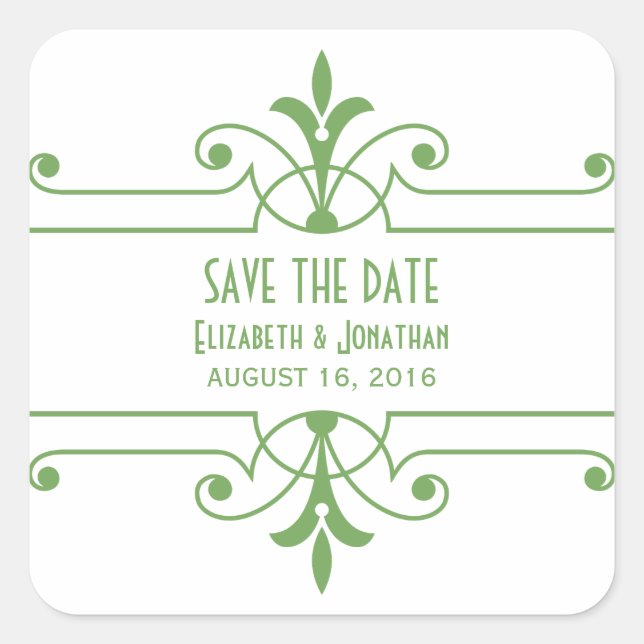Green v2 Fancy Ornamental Save the Date Pegatinas (Anverso)