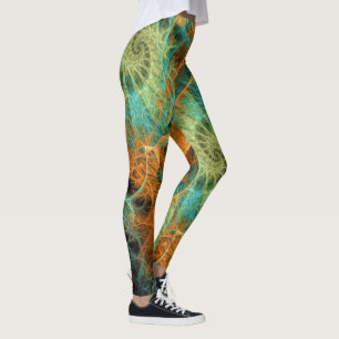 Green Verde azulada Swirl Fractals Gold Leggings U