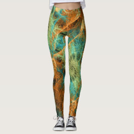 Green Verde azulada Swirl Fractals Gold Leggings U