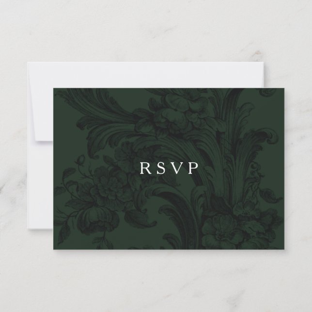 Green Victorian ornamental RSVP con opciones de co (Reverso)