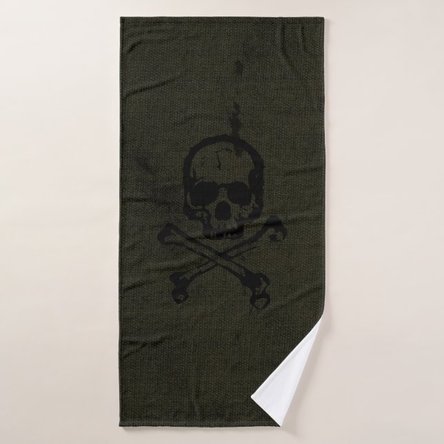 Green Vintage Grunge Skull Crossbone Halloween (Toalla de baño)