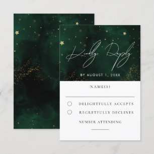 Green Watercolor Magical Gold Wedding RSVP