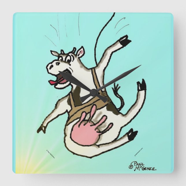 Green Weenii "¡COWABUNGEE!" Reloj de pared cuadrad (Anverso)