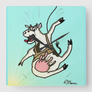 Green Weenii "¡COWABUNGEE!" Reloj de pared cuadrad