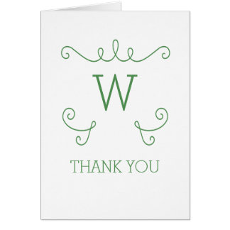 Green Whimsical Flourig Monograma Gracias Tarjeta