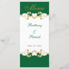 Green White Gold Scrolls, Tarjeta de menú Shamrock