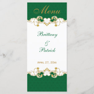 Green White Gold Scrolls, Tarjeta de menú Shamrock