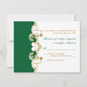 Green White Gold Scrolls, Tarjeta RSVP de Shamrock