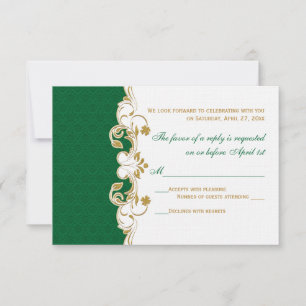 Green White Gold Scrolls, Tarjeta RSVP de Shamrock