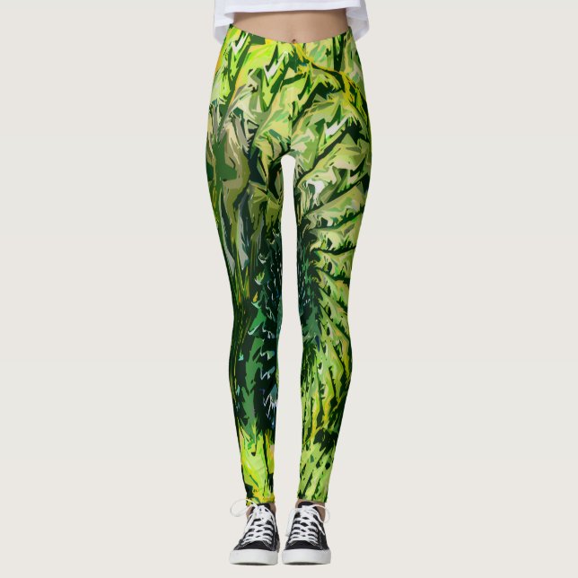  Green Yellow Fractal Art Leggings (Anverso)