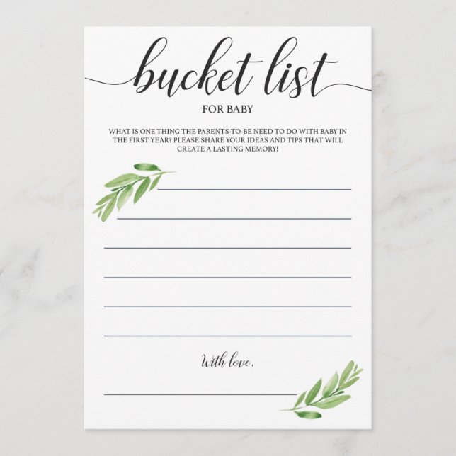 Greeneration Baby Bucket List for First Year Cards (Anverso)