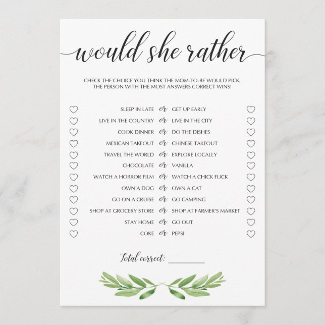 Greeneration Baby Shower Prefiere Tarjetas De Jueg (Anverso)