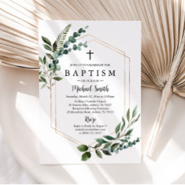 Greeneration Gold Cross Baptism Invitación Christe
