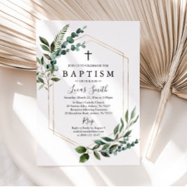 Greeneration Gold Cross Baptism Invitación Christe
