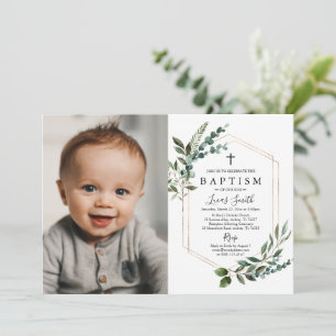 Greeneration Gold Cross Baptism Invitación Christe
