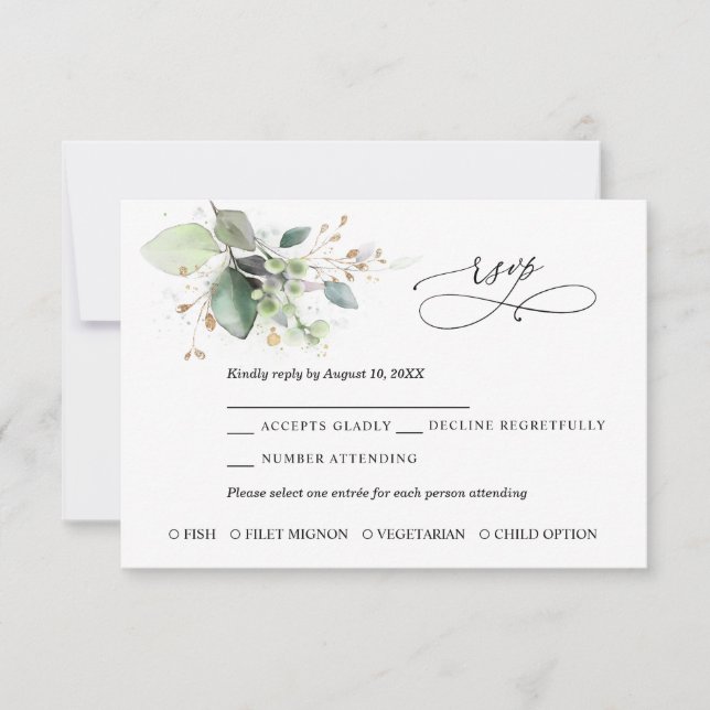 Greenery and Gold Wedding RSVP Card (Anverso)