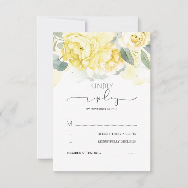Greenery and Yellow Flowers Wedding RSVP (Anverso)