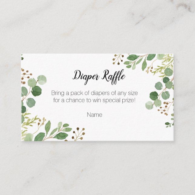 Greenery Baby Shower - Tarjeta Raffle Diaper (Anverso)