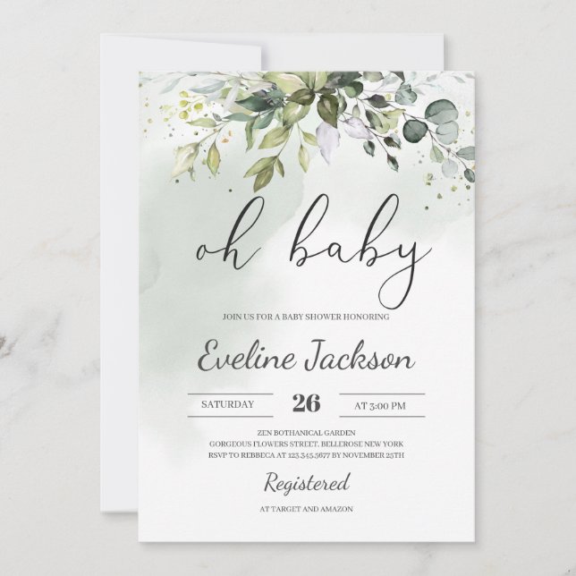 Greenery Boho Oh Invitación Baby Shower Eucalyptus (Anverso)